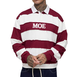 Camiseta de Manga Larga a Rayas de Algodón Grueso para Hombre con Cuello, Estilo Urbano, Bordado de Logotipo Personalizado, Venta al Por Mayor - Product Image 1