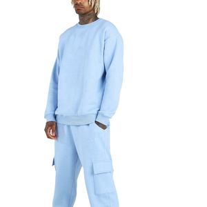 Ensemble de survêtement bleu clair pour homme, sweat-shirt à manches longues avec poches latérales, tenue décontractée d'automne, couleur unie, respirant, coupe ample - Product Image 1