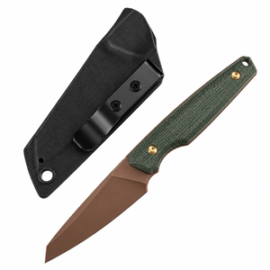 Cuchillos de Hoja Fija Verde Oscuro con Hoja Marrón Cobre, Mango Texturizado, Herrajes Dorados, Funda Protectora Negra y Portátiles para Exteriores - Product Image 6