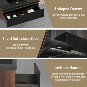 Mobile bagno moderno sospeso da 42 pollici con lavabo integrato, mobiletto a parete a righe con cassetti a chiusura ammortizzata B - Product Image 5