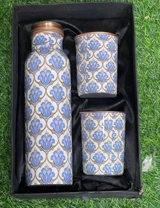 ชุดขวดน้ำทองแดงลายดอกไม้พร้อมฝาปิด ภาชนะใส่เครื่องดื่มพกพาสำหรับเดินทาง - Product Image 5