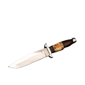 Couteau de chasse Bowie multifonctionnel forgé à la main, lame en acier Damas, manche en bois et os de chameau, pointe clip, outils de camping en plein air - Product Image 1