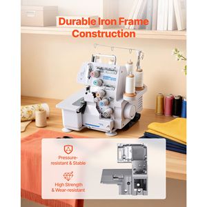 Macchina da Cucire Overlock con 1250 Punti al Minuto, Luce LED, Piedini a Forte Aspirazione, Capacità 2 3 5 Fili per Overlock - Product Image 6