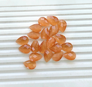 Perles en forme de poire de qualité supérieure, effet œil de chat abricot, taille chevron, pour la fabrication de bijoux (pendentifs, colliers, bagues, boucles d'oreilles) - Product Image 5