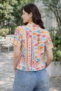 <b>Button</b> Down <b>Shirts</b> for Women Floral Printed <b>Half</b> Sleeve <b>Shirt</b> Business Casual Work <b>Shirt</b> - Product Image 2