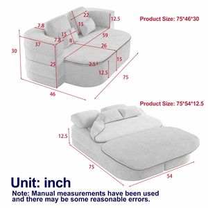 75 2 1 Foldable Convertible Sleeper Foam Sofa <b>Bed</b> Multi-Functional Chenille Floor <b>Folding</b> Sofa <b>Bed</b> - Product Image 2