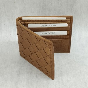Portefeuilles en cuir de vache véritable lavé, porte-cartes RFID, pochettes pour femmes, tressés, pliables, courts, à la mode, avec doublure en polyester - Product Image 4