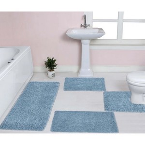 Blue Bath <b>Mat</b> <b>Set</b> 4 Piece Rectangle Non Slip Backing Thick Tufted For <b>Bathroom</b> Use - Product Image 2