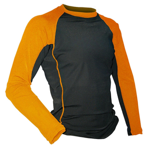 Camiseta de manga larga para hombre, negra y naranja, de secado rápido, corte ajustado, cuello redondo, diseño de bloques de color sólido, tejido informal. - Product Image 1