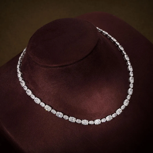 สร้อยคอเพชรเพาะเลี้ยงระดับพรีเมียม พร้อมเพชรทรงรี D VVS2 รับรองคุณภาพ ตัวเรือนทอง 14K 18K เครื่องประดับเจ้าสาวสุดคลาสสิก - Product Image 3