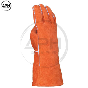For Wholesale Rate Orange Leather Welding Work <b>Gloves</b> Long Cuff Full <b>Finger</b> Hand Wear Reinforced Thumb And Palm Custom Size - Product Image 3