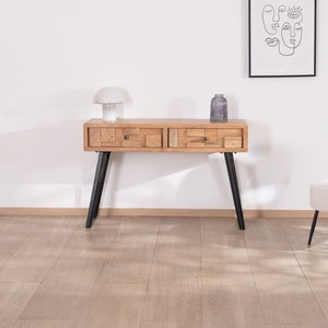 Vandana Royal Texture <b>Console</b> <b>table</b> with 2 drawers in acacia wood with <b>black</b> metal legs, airy and modern design Puzzle - Product Image 4