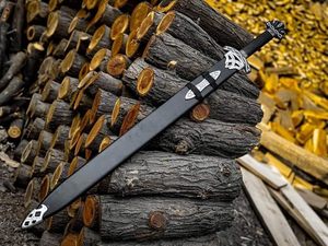 Épée traditionnelle artisanale en acier au carbone avec lame pleine longueur et poignée en métal ornée |   Réplique de fourreau médiéval de collection pour la maison - Product Image 3