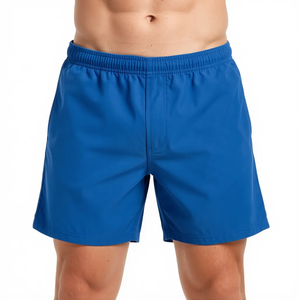 Shorts de Baño Unisex de Color Azul Sólido con Estampado, de Secado Rápido, Tejido de Punto, 100% Poliéster, Cintura Elástica, Estilo Casual - Product Image 1