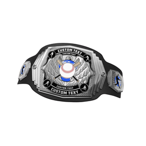 NUEVO Cinturón de Campeonato de Béisbol Premium, Cinturón Deportivo de Cuero Negro con Alas y Placa Dorada para Premios Personalizados - Product Image 5