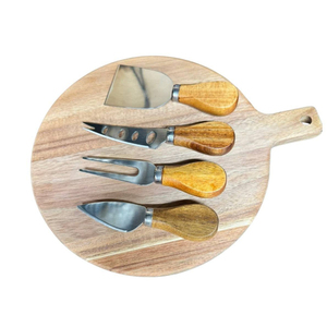 Ensemble d'ustensiles à fromage élégants en acier inoxydable noir avec manches finition imitation bois, outils de service de cuisine modernes, prix d'usine - Product Image 4