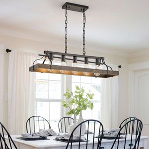34-Inch Antique Style Dining Room Chandelier Black Gold Vintage Pendant <b>Light</b> with 5 E26 Bulb <b>Sockets</b> Adjustable Chain Height - Product Image 2
