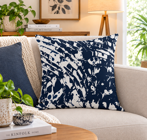 Housse de coussin imprimée en coton lavable, motif floral bleu marine et blanc, style moderne, anti-déchirure, pour la maison et l'hôtel - Product Image 2