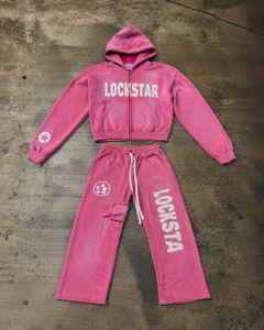 Ensemble sweat à capuche zippé gris délavé et pantalon de survêtement évasé personnalisé, 100 % coton, avec patch éclair, appliqué étoile, broderie graphique, style vintage - Product Image 3