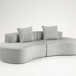 Divano Sezionale Curvo Moderno da 110\" a 2 Posti in Velluto a Coste con Cuscini, Nessun Montaggio Richiesto, Divano Compresso per Soggiorno - Product Image 4