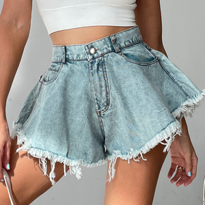 Nuevos Shorts Vaqueros de Estilo Europeo Americano para Mujer, Desgastados, de Cintura Alta, Sueltos, con Flecos y Pierna Ancha - Product Image 2