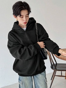 เสื้อฮู้ดดี้ผู้ชายทรงโอเวอร์ไซส์ ไหล่ตก ผ้าคอตตอนฟลีซเนื้อหนา พิมพ์ลาย สไตล์สตรีทแวร์ แบบสวมหัว - Product Image 6