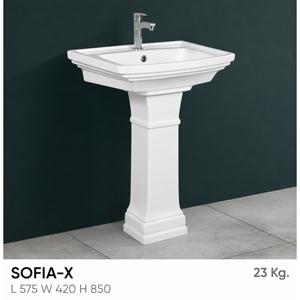 Lavabo sur pied rectangulaire en surface solide SOFIA-X, lavabo pour salle de bain, lavabo à un seul trou, design traditionnel, finition polie - Product Image 3
