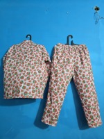 Dames Plus Size Tweedelig Biologisch Katoenen Pyjamaset met Fruitprint, V-hals, Lange Mouwen, Ecologisch, Zacht en Ademend Nachtkleding