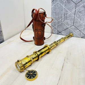 กล้องโทรทรรศน์ทองเหลืองลายโจรสลัดธีมเทวดา โดแลน ลอนดอน 1920 พร้อมซองหนัง โดย OLD WORLD TREASURE HANDICRAFTS - Product Image 1