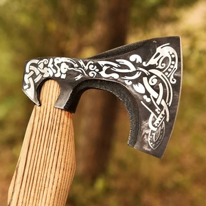 Hacha de Batalla Estilo Vikingo Hecha a Mano de Acero con Alto Contenido de Carbono, Mango de Madera, Funda de Cuero, Cuchillos Tácticos de Supervivencia - Product Image 2