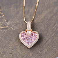 Colliers en argent 925 plaqué or rose avec pendentif en forme de cœur glacé en moissanite rose, bijoux fins personnalisés, cadeau romantique pour petite amie