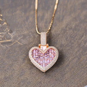 <b>Pink</b> Moissanite Iced Heart Shape Custom Fine Jewelry Necklaces 925 Silver Rose Gold Plated Romantic Pendants Gift for Girlfriend - Product Image 6