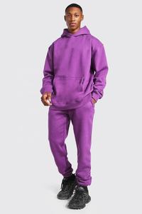 Ensemble de survêtement unisexe coupe ajustée en satin uni délavé à l'acide, avec sweat à capuche et pantalon de jogging, 100 % coton, coupe slim, coupe-vent, idéal pour l'hiver, vente en gros - Product Image 2