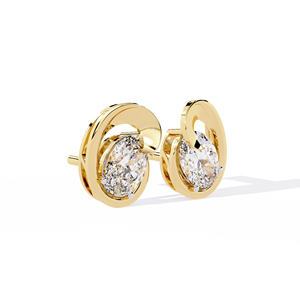 18K Yellow Gold Artistic Swirl Oval Diamond <b>Stud</b> Earrings Sophisticated Modern Fine Jewelry For Women Anniversary Wedding Gift - Product Image 2