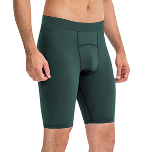 Short de sport d'été vert uni à compression, taille mi-haute, élastique, respirant, en coton tricoté et élasthanne, pour entraînement décontracté et gym - Product Image 4