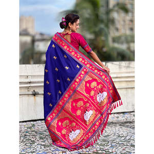 Sari Tradicional Violeta con Bordado Zari, Seda Suave Pichwai 600g, Tejidos de Élite para Ropa Elegante India y Pakistaní - Product Image 4