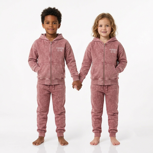 Conjuntos de chándales de invierno para niños con lavado ácido, diseño de ropa deportiva, chándal informal para niños, sudadera con capucha de cremallera completa, color sólido - Product Image 3