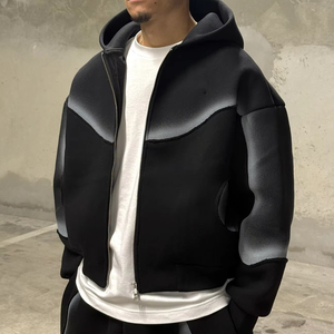 Ensemble de survêtement unisexe en coton et polyester de haute qualité avec fermeture éclair, sweat à capuche et pantalon de survêtement délavé à l'acide - Product Image 2