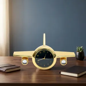 Golden Metal Aeroplane Miniature Analog Table <b>Clock</b> <b>Retro</b> Aircraft Desk Watch Office Study Home Decor Corporate Gift - Product Image 4