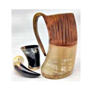 Verres à bière artisanaux en corne de buffle naturelle style Viking, vente en gros, mug en corne pour boire - Product Image 2