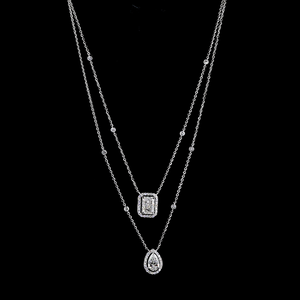 Collar con Colgante Minimalista de Doble Capa con Corte Esmeralda y Forma de Pera, con Halo de Diamantes de Laboratorio, Certificado IGI, Chapado en Oro de 18 Quilates y Rodio, para Mujer - Product Image 1