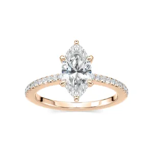Elegante Anillo de Compromiso con Diamante Corte Marquesa, Oro Rosa, Piedras Laterales Pavé, Anillo de Boda, Joyería Nupcial de Lujo, Regalo de Cristal Fino - Product Image 1