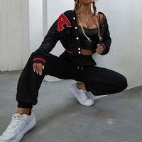 Nouvelle arrivée OEM, veste courte en chenille brodée de haute qualité pour femmes, veste bomber personnalisée noire, veste varsity pour femmes