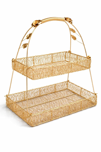 2 Tier Metal <b>Basket</b> Stand <b>for</b> Gifting, Dry Fruit <b>Hamper</b> Wedding Gift Tray Decorative Storage Organizer Return Gift <b>Basket</b> - Product Image 2