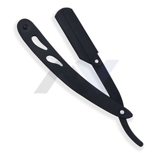 Rasoir droit professionnel en acier inoxydable massif avec logo personnalisé, finition noire, lame apparente, pour barbier et salon, outil de façonnage de barbe - Product Image 6
