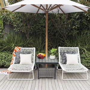 Outdoor Square PE Rattan End Table Grey Wicker Side Table with Umbrella Hole Storage for Patio Garden Poolside or Deck - Product Image 2