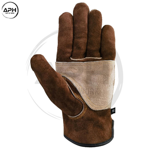Gants de travail en cuir fendu marron bicolore avec paume renforcée et sangle de poignet réglable, manchette élastique à verrouillage - Product Image 3