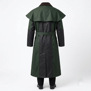 Manteau long imperméable pour femme Twill Sports avec ceinture et col châle, style utilitaire, coloris vert et noir - Product Image 2