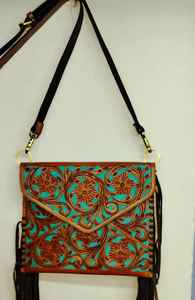 Bolso Bandolera de Cuero Genuino Hecho a Mano con Pelo de Vaca, Diseño Geométrico Repujado, Estilo Vintage Western para Mujer - Product Image 6