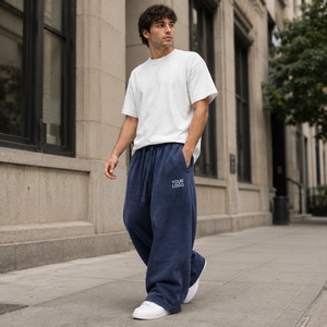 Custom OEM <b>Men's</b> Oversized Wide Leg Eco Friendly Breathable Cotton Fleece <b>Trousers</b> <b>Thermal</b> Drawstring Waisted Sweatpants For <b>Men</b> - Product Image 3